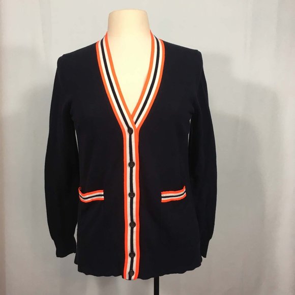 J. Crew Sweaters | J Crew Navy Blue Lightweight Cardigan, Orange Trim | Color: Blue/Orange | Size: S | Nvrmorecostumes's Closet